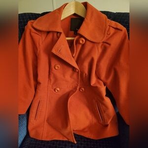 Jacket Liquid Young Womens Size 2 Orange Double Breasted Coat
